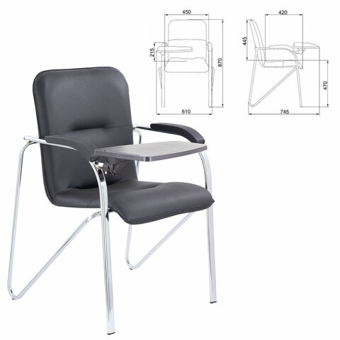 Кресло со столом BRABIX "Samba CF-108 BOX-2", хром каркас, кожзам черный, разобрано, 533218