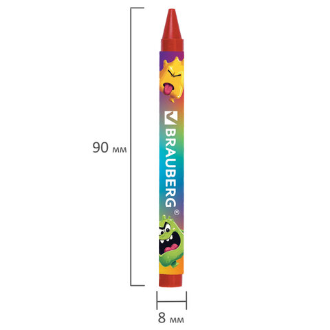 Восковые мелки BRAUBERG "CUTE MONSTERS", 12 цветов, 273238