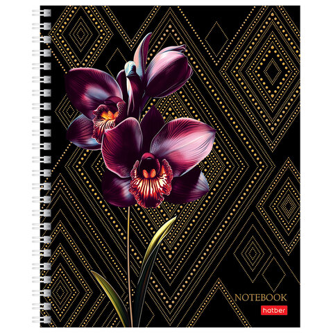 Тетрадь А5 96л. HATBER гребень, клетка, матовая ламинация, 3D фольга, Золотая гармони, 96Т5лофВ1гр