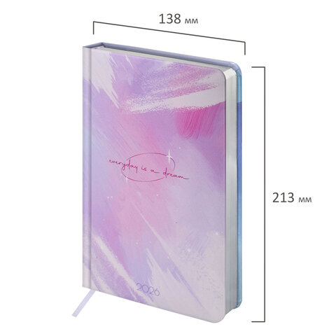 Ежедневник датированный 2026 А5 138x213 мм, BRAUBERG "Vista", под кожу твердый, "Pastel", 117458