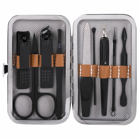 Универсальный набор для маникюра и педикюра 9 в 1 в футляре, MINI, красный, блистер, WBZ, 609497