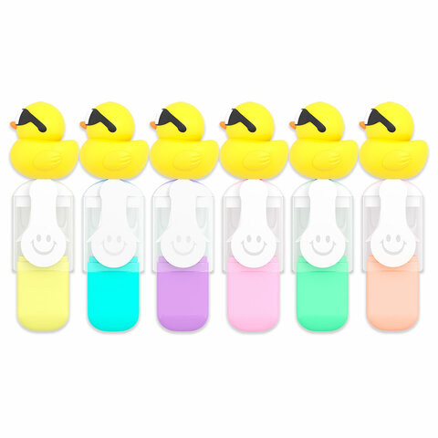 Набор текстовыделителей с топперами 6 ЦВЕТОВ ПАСТЕЛЬ, "КРУТЫЕ УТЯТА", линия 1-4 мм, FUNSTER (ФАНСТЕР), 152652