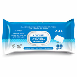 Салфетки влажные для интимной гигиены мужчин и женщин 80 шт., 220х250 мм, Д-пантенол, МЕЛОДИЯ, 116527