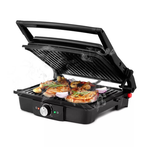 Электрогриль KITFORT KT-1656, 2000 Вт, фиксированные панели, регулировка температуры, серебристый