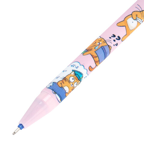 Ручка стираемая гелевая с принтом FUNSTER (ФАНСТЕР) "КОТ-ЭНТУЗИАСТ", СИНЯЯ, корпус ассорти, игольчатый наконеч. 0,5 мм, линия 0,35 мм 144414