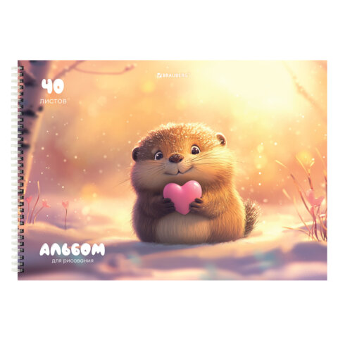 Альбомы для рисования ДЭК, А4, 40 л., КОМПЛЕКТ 2 шт., гребень, выборочный лак, BRAUBERG, 200х290 мм, "Сердечки", 107748