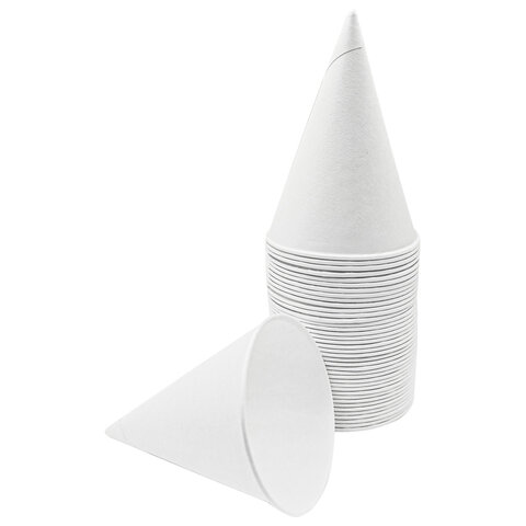 Стакан-конус одноразовый бумажный 100 мл, диаметр 77 мм, белый, КОМПЛЕКТ 200 шт., WELDAY (ВЭЛДЭЙ), для холодных напитков, 702697