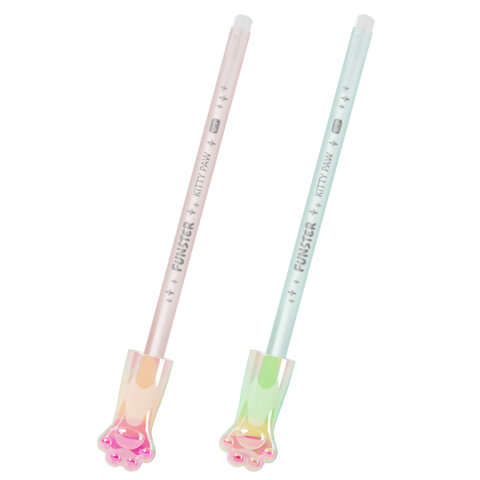 Ручка с акриловым топпером шариковая FUNSTER "KITTY PAW", СИНЯЯ, ассорти, пишущий узел 0,7 мм, линия письма 0,35 мм, 144374