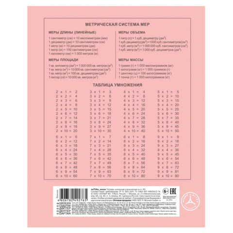 Тетрадь 12л. HATBER Premium, клетка, обл картон, плотная бумага 80г/м, NEWtone Розовы, 12Т5A1_05056