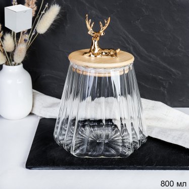 Сахарница бамбуковая крышка с фигуркой 800 мл 13х11 см / 7606 /уп 48/ новогодняя