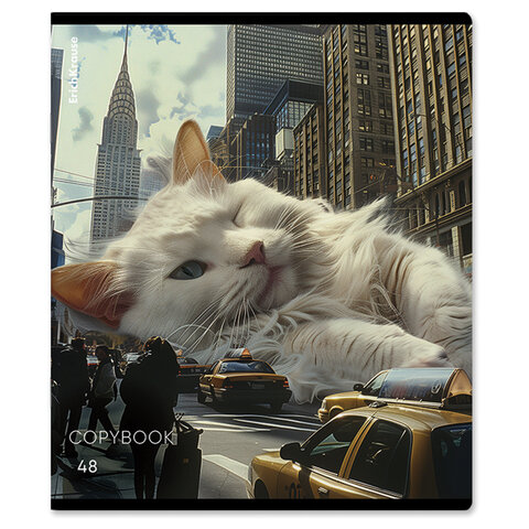 Тетрадь А5, 48 л., ERICH KRAUSE, скоба, клетка, глянцевая ламинация, "Big City Cats" (микс в спайке), 63317