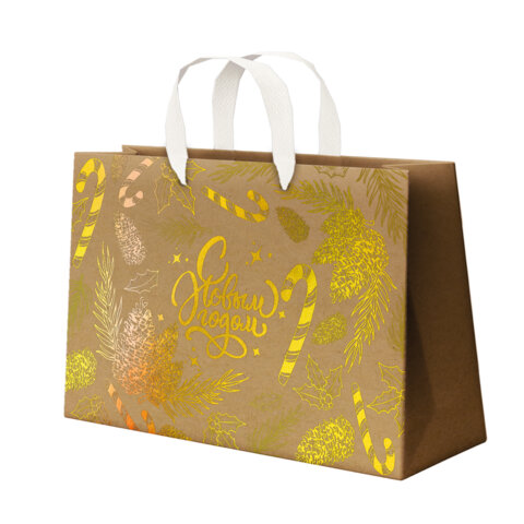 Пакет подарочный (1 шт.) новогодний, 27х11х20 см, "Shiny Kraft", фольга, ассорти, ЗОЛОТАЯ СКАЗКА, 592437