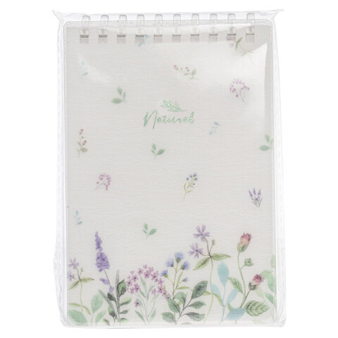 Блокнот МАЛЫЙ ФОРМАТ А6 80л, мягкий гребень, пластик, фольга, клетка, HATBER, NATURAL FLOWERS,090108, 80Б6A1мс_33479