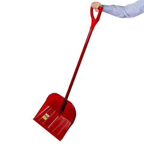 Лопата снеговая 44х38 см "ПОЛИКАРБОНАТ" ГРАНДМАСТЕР, ПРОЧНАЯ, алюминиевый черенок с V-ручкой 130 см, цвет красный, 606625