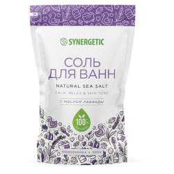 Соль для ванн 1 кг SYNERGETIC "Детокс и расслабление", морская с лавандой, натуральная, 300014
