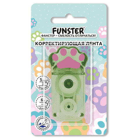 Корректирующая лента, кросс-серия "КОШАЧЬИ ЛАПКИ" FUNSTER (ФАНСТЕР), 5 мм х 6 м, ассорти, блистер, 274661