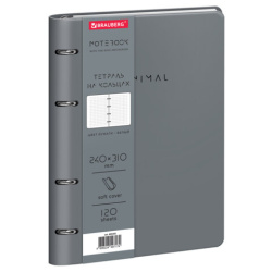 Тетрадь на кольцах БОЛЬШАЯ А4, 240х310 мм, 120 л., под кожу, BRAUBERG VISTA, "Mininal", серый, 405202