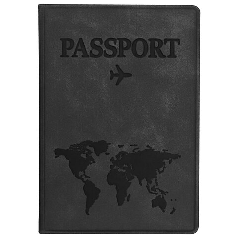 Обложка для паспорта "Passport Map", мягкая экокожа, графитовая, STAFF, 238875