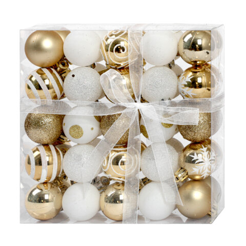 Шары елочные НАБОР 50 предметов "Новогодняя Сказка", пластик, золото/белый, ЗОЛОТАЯ СКАЗКА, 592593