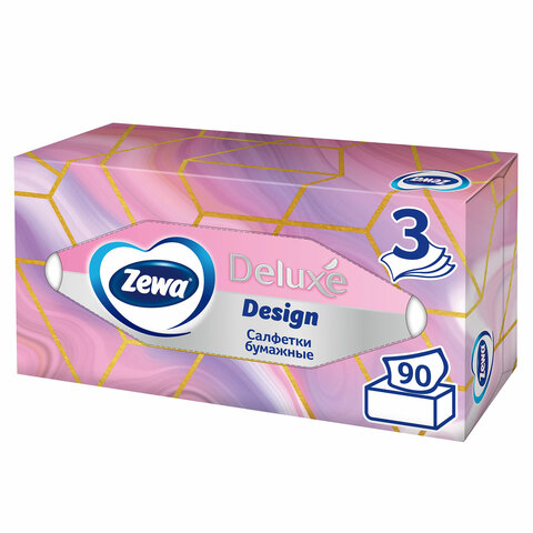 Салфетки косметические 90 штук в картонном боксе, 3-слойные, ZEMMA/ZEWA Deluxe Design, 284201