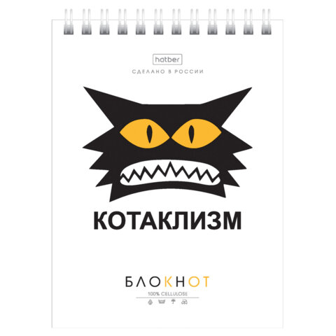 Блокнот МАЛЫЙ ФОРМАТ А6, 40 л., гребень, картон, клетка, HATBER, "Муркомания", 090640, 40Б6В1гр