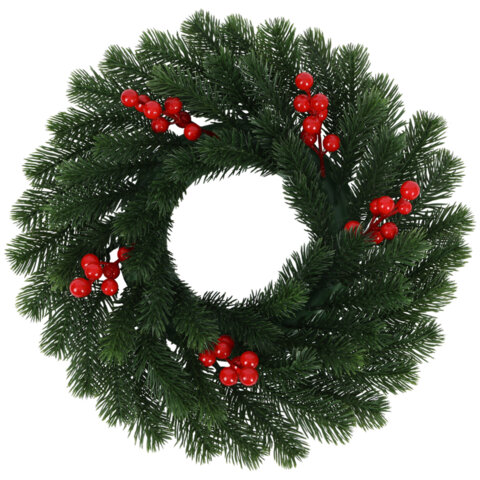 Венок новогодний, диаметр 42 см "Красные ягодки", с декором, литой ПЭТ, ЗОЛОТАЯ СКАЗКА, 592517