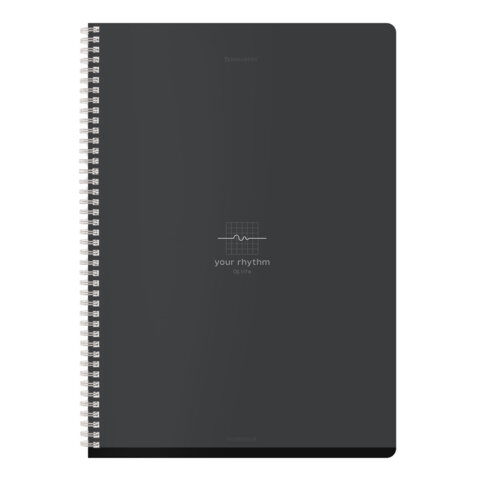 Тетрадь А4, 96 л., BRAUBERG, гребень, клетка, матовая ламинация, "Ритм" (микс в спайке), 405321