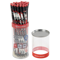 Карандаш чернографитный с принтом BRAUBERG "RED ANIME", 1 шт., HB, с ластиком, корпус ассорти, 182026
