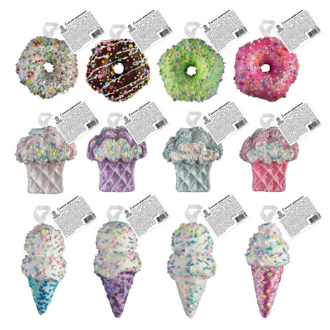 Украшение ёлочное (1шт), "Сладости", 8 см, ассорти 25 дизайнов, ЗОЛОТАЯ СКАЗКА, 592581