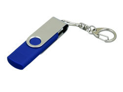 USB 2.0- флешка на 16 Гб с поворотным механизмом и дополнительным разъемом Micro USB, Размер 16ГБ, Цвет синий/серебристый