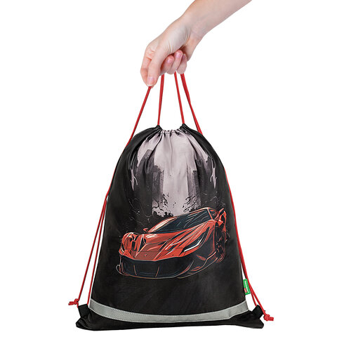 Мешок для обуви BRAUBERG KIDS, светоотражающая полоса, 46х36 см, "Red car", 272392