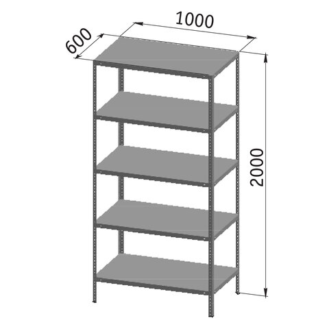 Стеллаж металлический "УНИВЕРСАЛ", 2000х1000х600 мм, УСИЛЕННЫЕ СТОЙКИ, 5 полок, регулируемые опоры, 290243