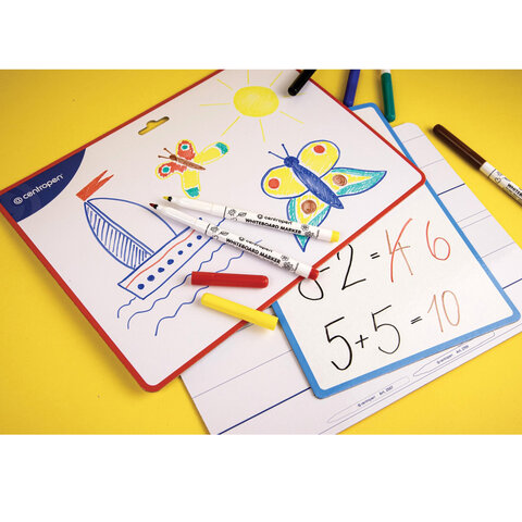 Доска двусторонняя маркерная А4 (297х210 мм), БЕЛАЯ/ЛИНИЯ, 2 маркера + салфетка, CENTROPEN, 7719, 577190201