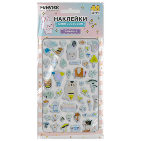 Наклейки гелевые "Блестящий микс", 15,5х9,5 см, ассорти 6 видов, FUNSTER (ФАНСТЕР), 666086
