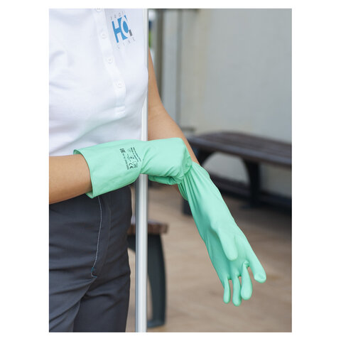 Перчатки латексные КЩС, сверхпрочные, плотные, хлопковое напыление, размер 7, S (малый), зеленые, HQ Profiline, 73580