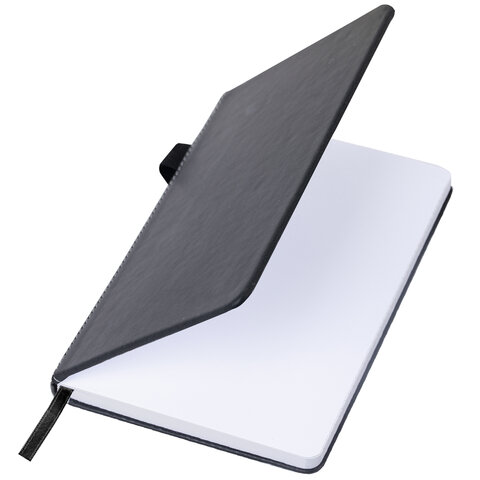 Блокнот А5 135x212 мм BRAUBERG "Edge", под кожу, резинка, держатель, 80 л., клетка, черный, 117145