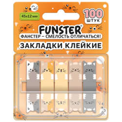 Закладки клейкие Z-сложения FUNSTER (ФАНСТЕР) "Коты", 45х12 мм, 100 шт., (5 цветов х 20 листов), в диспенсере, 116690