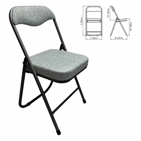 Стул складной для дома и офиса РС04К комфорт, черный каркас, рогожка светло-серая