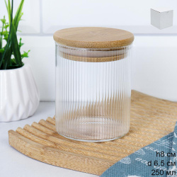 Банка круглая для сыпучих бамбуковая крышка d-65/80 мм Вертикаль 250 мл / 7173 /уп 200/