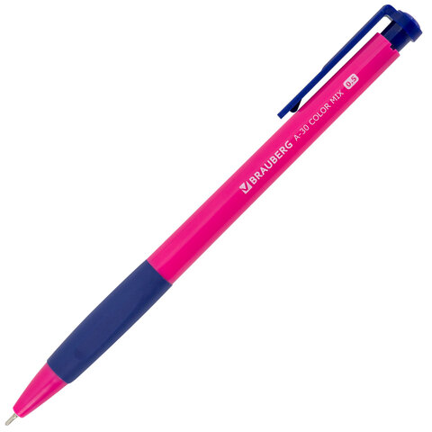 Ручка шариковая автоматическая BRAUBERG A-30 COLOR MIX "WRITING 3.0", СИНЯЯ, пишущий узел 0,5 мм, линия письма 0,25 мм, 144341