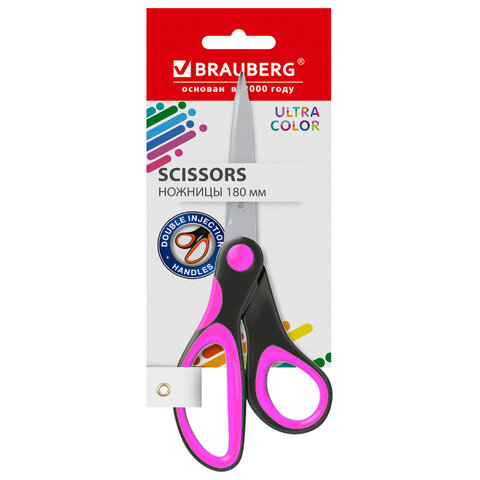 Ножницы BRAUBERG "ULTRA COLOR", 180 мм, эргономичные прорезиненные ручки, ассорти, 274313