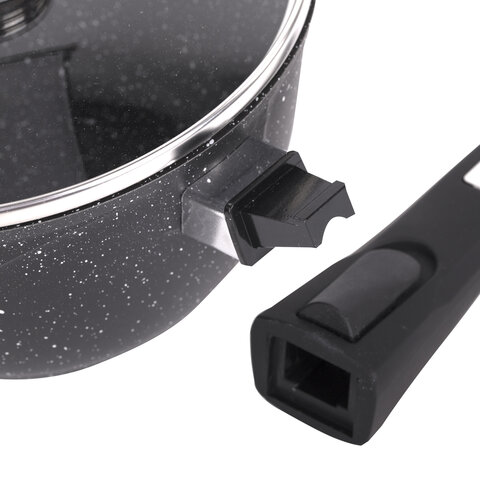 Ковш 1,7 л, съемная soft-touch ручка, жаропрочная стеклянная крышка, антипригарное покрытие, МЕЧТА "Гранит Black", 082802