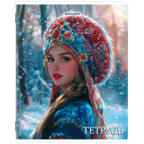 Тетради ДЭК А5 48 л. КОМПЛЕКТ 5 шт. BRAUBERG скоба, клетка, глянцевый лак, Русская красавица, 881235