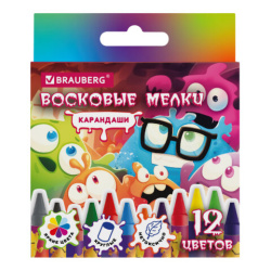 Восковые мелки BRAUBERG "CUTE MONSTERS", 12 цветов, 273238