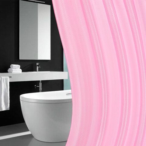 Шторка для ванной ПОЛИЭСТЕР, 180х200 см, кольца в комплекте, РОЗОВЫЙ БРИЛЛИАНТ, PRIMILA (ПРИМИЛА), 700098