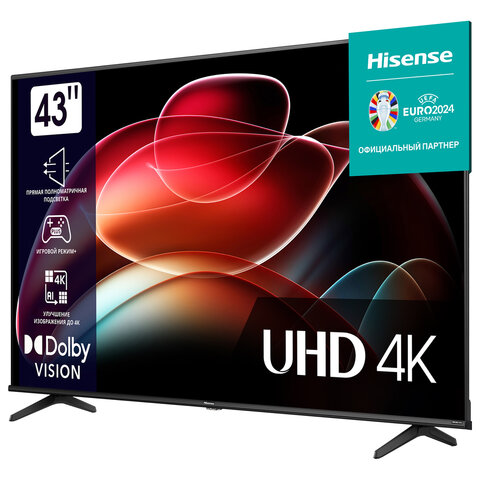 Телевизор HISENSE 43A6K, 43" (108 см), 3840 x 2160, 4K, 16:9, Vidaa, Wi-Fi, черный