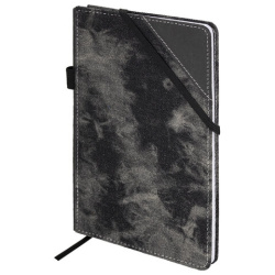 Блокнот А5 135x210 мм BRAUBERG "Denim", ткань/экокожа, резинка, держатель, 80 л., клетка, черный, 117140