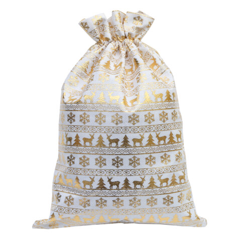 Подарочный мешок (1 шт.) новогодний, 30х45 см, "X-Mas Pattern", под лён, фольга, ЗОЛОТАЯ СКАЗКА, 592536