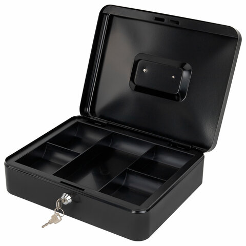 Ящик для денег, ценностей, документов, печатей, 90х240х300 мм, ключевой замок, черный, BRAUBERG, 291348