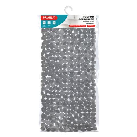 Коврик для ванны противоскользящий 70х36 см, "Галька", темно-серый, ПВХ, присоски, PRIMILA (ПРИМИЛА),700379
